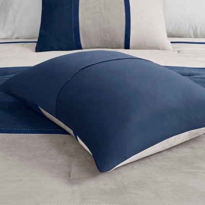 California King Blue Faux Suede Comforter Set