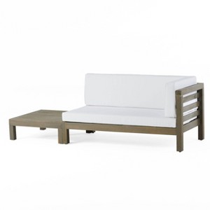 2pk Oana Outdoor Acacia Wood Right Arm Loveseat & Coffee Table with Cushion Gray/White - Christopher Knight Home: Transitional Patio Lounge Set - 1 of 4