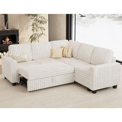 Belffin Corduroy Sectional Sleeper Sofa with Pull Out Bed Modular Sectional Loveseat Sofa Bed for Living Room