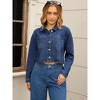 INSPIRE CHIC Women's Long Sleeve Button Down Turndown Collar Frayed Hem Trendy Cropped Washed Denim Jacket - 3 of 4