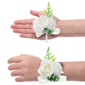 Unique Bargains Silk Wedding Artificial Rose Boutonniere and Wrist Corsage Set - 1 of 4