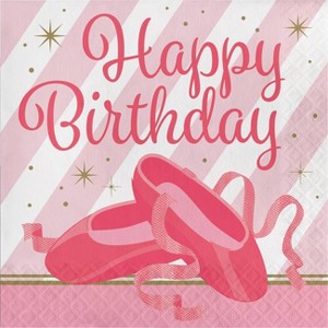 48ct Ballet Birthday Napkins Pink: Creative Converting, Square Paper Lunch Napkins, Typography Pattern, 6.5" - 1 of 3