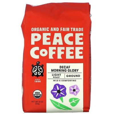 Peace Coffee, Organic Morning Glory, Ground, Light Roast, Decaf, 12 oz (340 g)