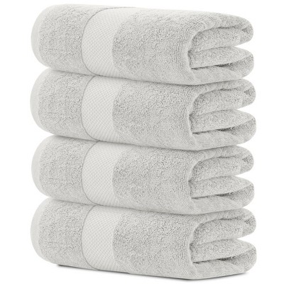 White Classic Luxury 100% Cotton 8 Piece Towel Set - 4X Washcloths, 2x Hand, and 2x Bath Towels - Gray-White