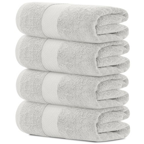 White Classic Luxury 100% Cotton Bath Towels Set of 4 - 27x54 Silver