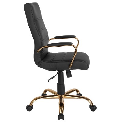 Elegant High-Back Black LeatherSoft Executive Chair with Gold Metal Frame