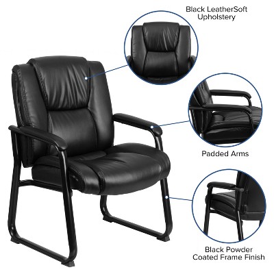 Black Leather Executive Side Chair with Fixed Arms and Metal Frame
