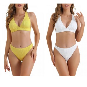 INSPIRE CHIC Women's V Neck Crisscross Back Drawstring Triangle Bottoms Swimwear Bathing Bikini Suits 2 Sets - 1 of 4