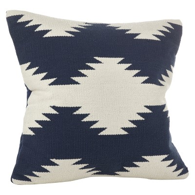  20"x20" Kilim Design Down Filled Throw Pillow Navy Blue - Saro Lifestyle 