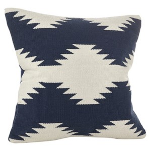 20"x20" Oversize Kilim Design Down Filled Square Throw Pillow Navy Blue - Saro Lifestyle: Woven Wool & Jute, Chevron Pattern, Zippered - 1 of 3