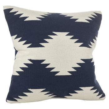 20"x20" Oversize Kilim Design Down Filled Square Throw Pillow Navy Blue - Saro Lifestyle