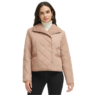 Calvin Klein Womens Wrap Front Quilted Jacket, Beige, X-Large