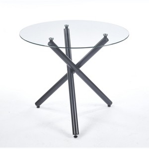 Vynxaria Black Round End Table - Modern Tempered Glass Dining & Space-Saving Kitchen Table - 1 of 4