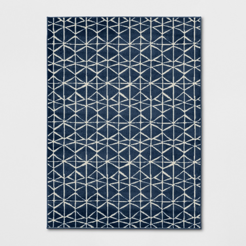 9'2inx12' Reflections Gridwork Woven Area Rug Navy - Project 62™