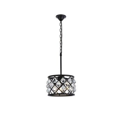 Elegant Lighting Madison Collection Pendant D:12in H:9in Lt:3 Matte Black Finish (Royal Cut Crystals)