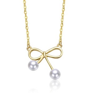 Guili 14k Yellow Gold Bow Pearl Pendant Necklace, Graceful Delicate Design, Sweet Chic for Everyday Elegance and Heartfelt Gift-Giving Celebrations - 1 of 2