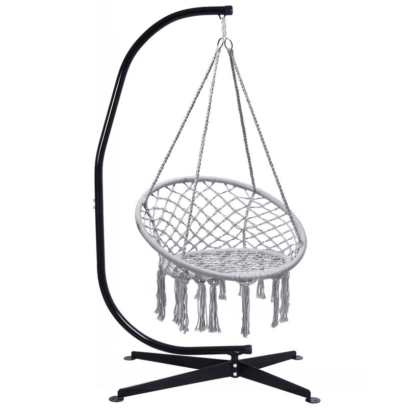 Tangkula Hammock Chair Hanging Cotton Rope Macrame Swing Chair w/ Stand Gray, 5 of 11