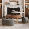 RISOKEYS Lift-Top Round Coffee Table with Hidden Storage - Walnut Veneer & Sintered Stone Top, 3 Upholstered Nesting Ottomans, Space-Saving Design - 2 of 4