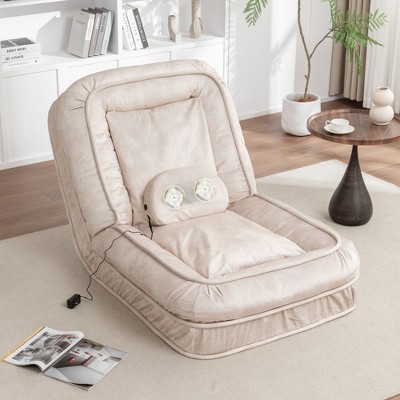 Velvet Upholstered Adjustable Human Dog Bed Floor Chair with Massage Pillow, 2 Soft Pillows and 350 lbs Weight Capacity