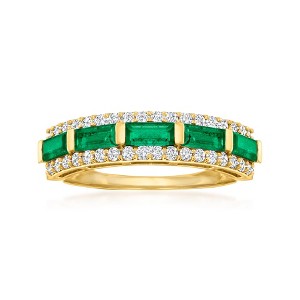 Ross-Simons 0.80 ct. t.w. Emerald and .41 ct. t.w. Diamond Ring in 14kt Yellow Gold - 1 of 4