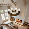 BAOURE Rustic Farmhouse Wagon Wheel Chandelier with Seeded Glass Shade, 6 Light Round Wood Pendant Light for Dining Room Living Room Foyer, Brown 21in - 2 of 4