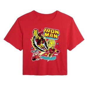 Women's - Marvel - Iron Man Sticker Style Cropped Graphic T-Shirt - 1 of 3