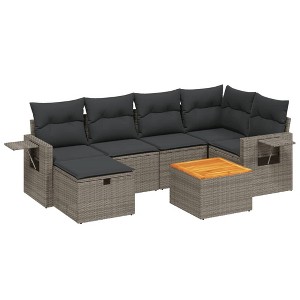 vidaXL Garden Sofa Set Grey PE Rattan 7 Piece Set Modular - 1 of 4