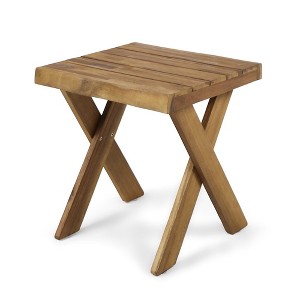 Outdoor Wooden End Tables, Modern Square Side Table, Acacia Wood Tables With Cross Base, Rustic Small Coffee Table For Patio, Teak - 1 of 4