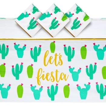 Blue Panda 3 Pack Let’s Fiesta Cactus Tablecloth, Cinco de Mayo Table Covers for Mexican Fiesta Party Decorations, 54 x 108 In
