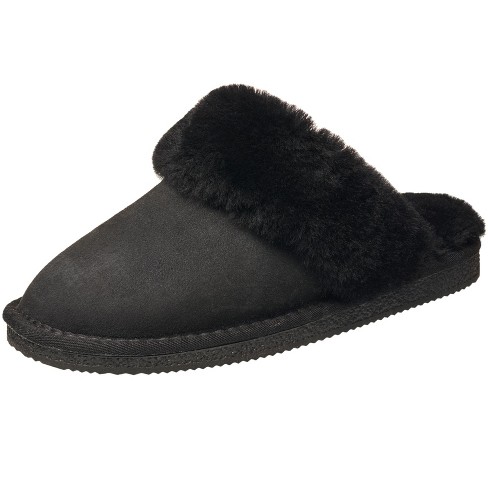 Fleece-Lined Suede Scuff Slippers