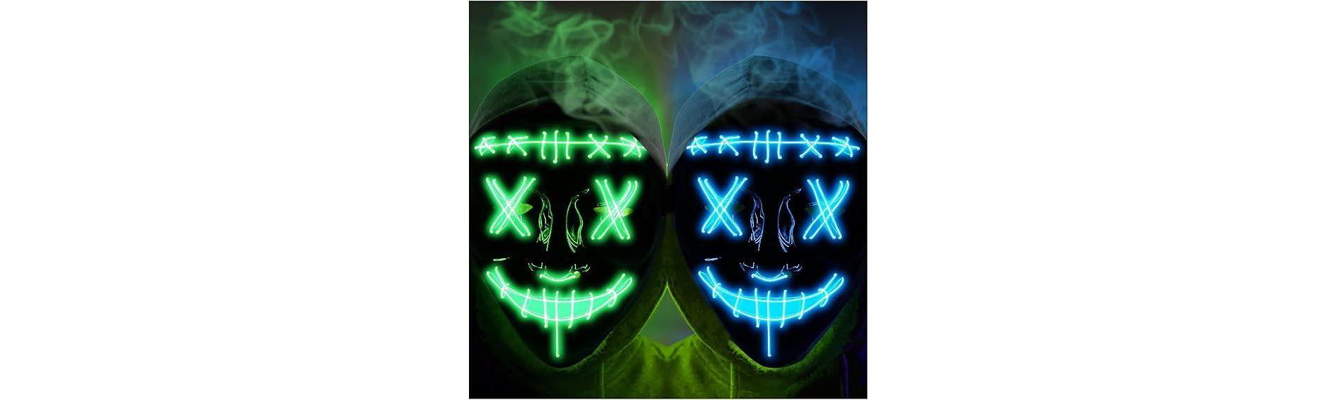 2-Pack Halloween Purge Mask，LED Scary Mask with EL Wire,Light Up Design for Festival Cosplay & Costume Party