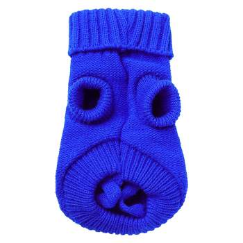 Unique Bargains Thick Twisted Knit Pullover Turtleneck Winter Dogs Cats Sweater Blue XX-S