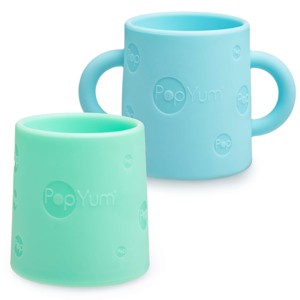 PopYum Silicone Training Cup 2-Pack for Baby and Toddler, handles, BPA Free, self feeding training, tumbler (sky blue and mint green) - 1 of 4