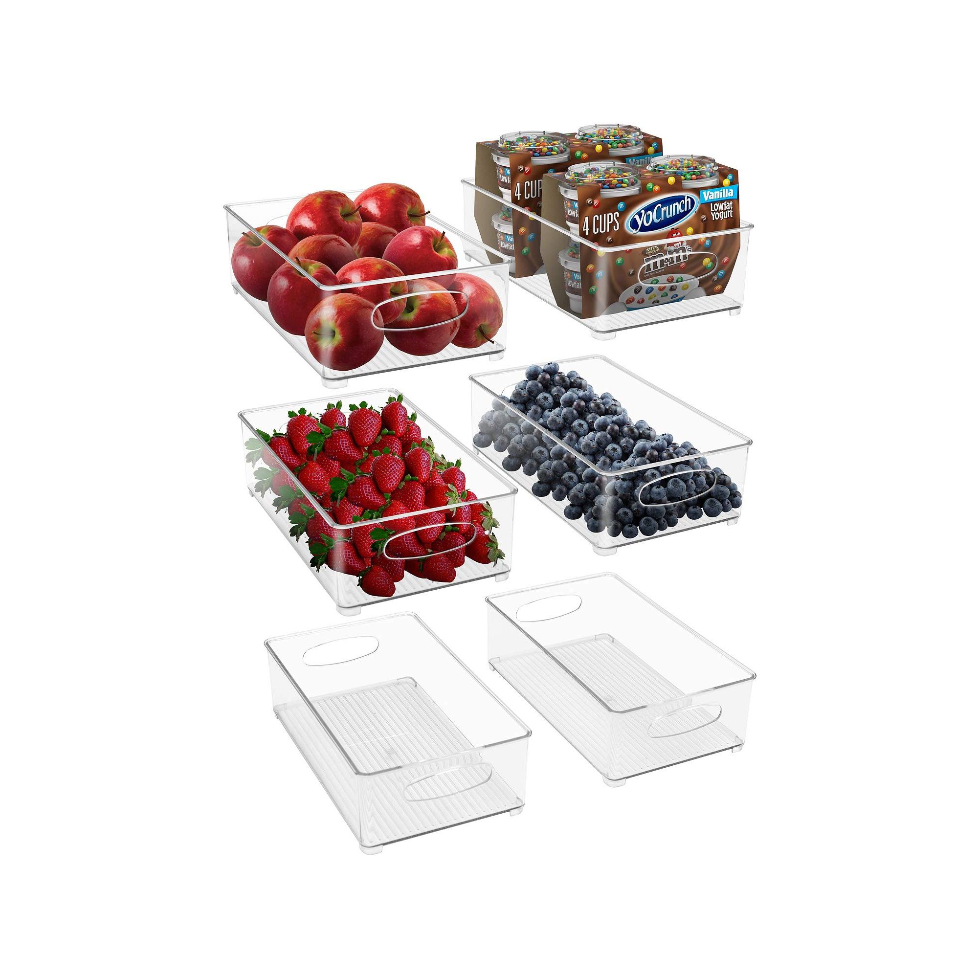 Sorbus 6 Pack Medium Stackable Clear Storage Bins with Handles- for Kitchen Pantry, Freezer & Fridge Organization