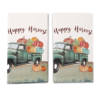 Lakeside Harvest Kitchen Towels - Thanksgiving Farmhouse Decor with Truck - Set of 2