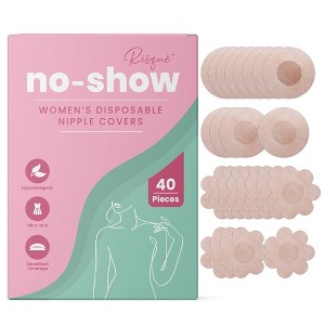 No-Show Nipple Covers, Comfortable Nipple Sticker & Disposable Nipple Pasties, Breast Petals for Discreet Coverage Under Clothes, Risque, Beige 40ct - 1 of 4