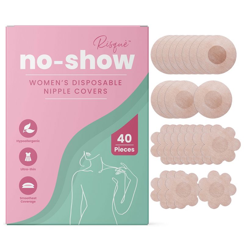Risque No Show Nipple Covers, Comfortable Nipple Sticker and Disposable Nipple Pasties, 40 petals, 1 of 8