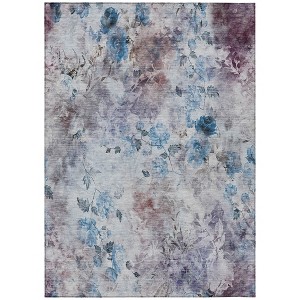 Navy Blue And Sky Blue Floral Washable Indoor Outdoor Area Rug - 1 of 4