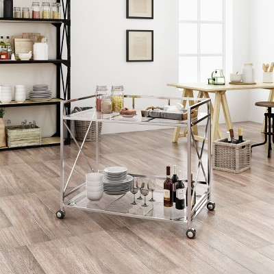 NicBex Mobile Kitchen Island Cart Morden Kitchen Carts on Wheels with Storage with 2-Tier Glass Shelves for Kitchen, Silver