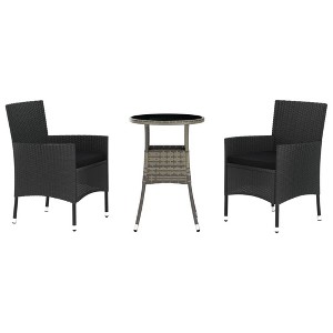 vidaXL Patio Bistro Set with Cushions Black Poly Rattan - Plain Black 2 Piece - 1 of 4