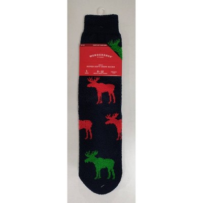 Men's Moose Cozy Crew Socks with Giftcard Holder - Wondershop™ Navy 7-12