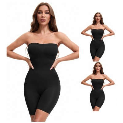 INSPIRE CHIC Women's Tube Shapewear Tummy Control Butt Lifter Strapless Mid Thigh Body Shaper 3 Packs