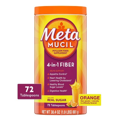 Metamucil Psyllium Fiber Supplement with Sugar Powder - Orange Smooth - 30.4oz