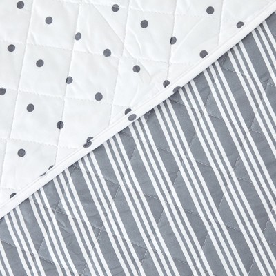 Twin Gray Reversible Microfiber Striped Quilt Set