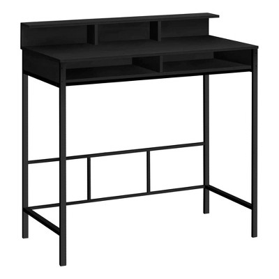 Gray Wood Standing Desk with Hutch and Black Metal Legs