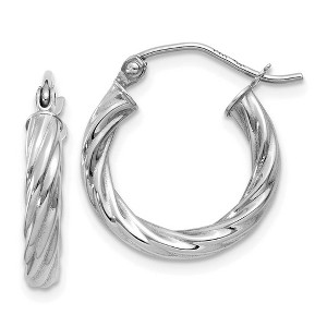 Black Bow Jewelry 3.25mm x 15mm Polished 14k White Gold Twisted Round Hoop Earrings - 1 of 4