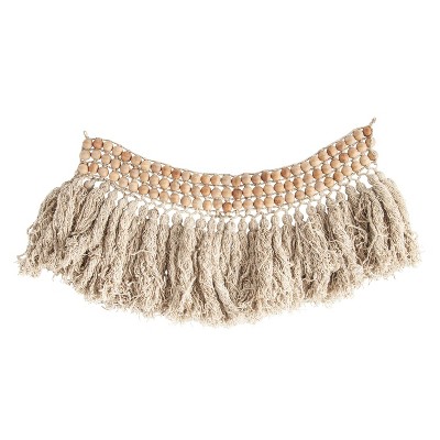 Wool Bead Hanging Wall Art with Wool Fringe Brown - 3R Studios