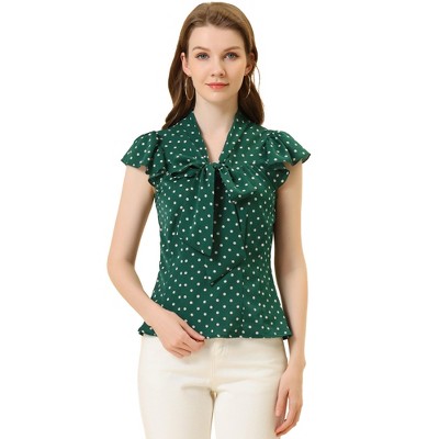 INSPIRE CHIC Women's Polka Dots Tie V Neck Flutter Cap Sleeve Blouse
