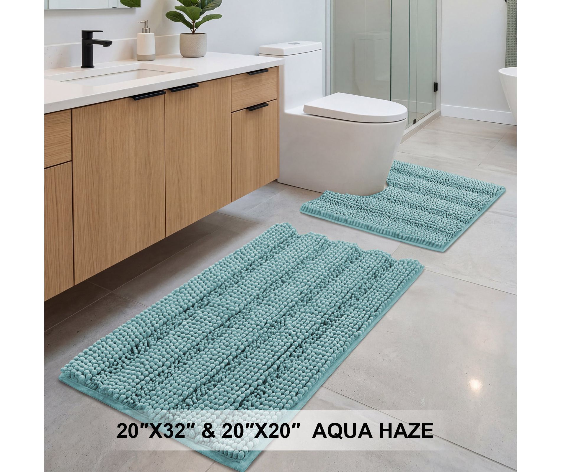 H.Versailtex 2 Pieces  Extra Thick Chenille Striped Pattern Shaggy Bath Rugs Include 1 Rectangle and 1 Toilet Rug
