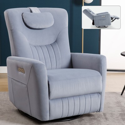 CAVINAS Power Recliner Chair with Swivel & Rocker, Heavy Duty Motion Mechanism, Lumbar & Neck Support Pillow, USB/Type-C Charging Ports